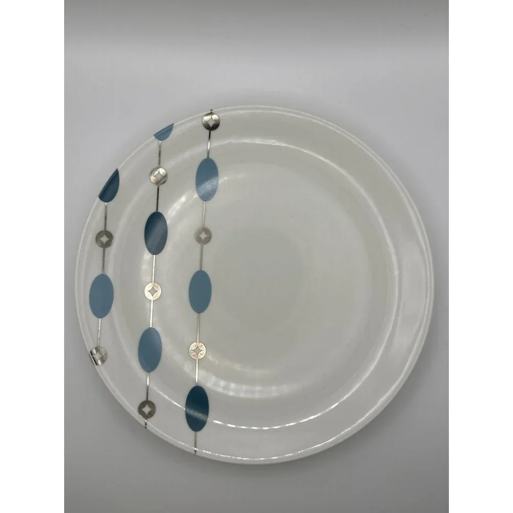 Set of 6 Pier 1 Porcelain Blue Beaded Garland 7.75 inch Plates FLAW